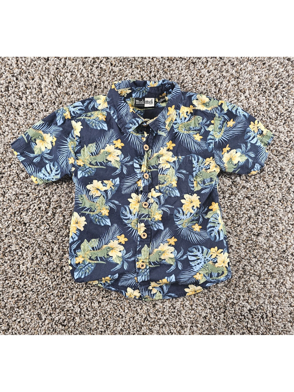 Mick Mack Toddler Boys Sz 3T Short Sleeve Hawaiian Shirt Blue Yellow Tropical